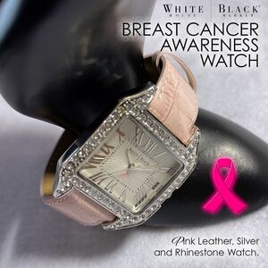 White House Black Market Pink and Silver Breast Cancer Watch with Rhinestones